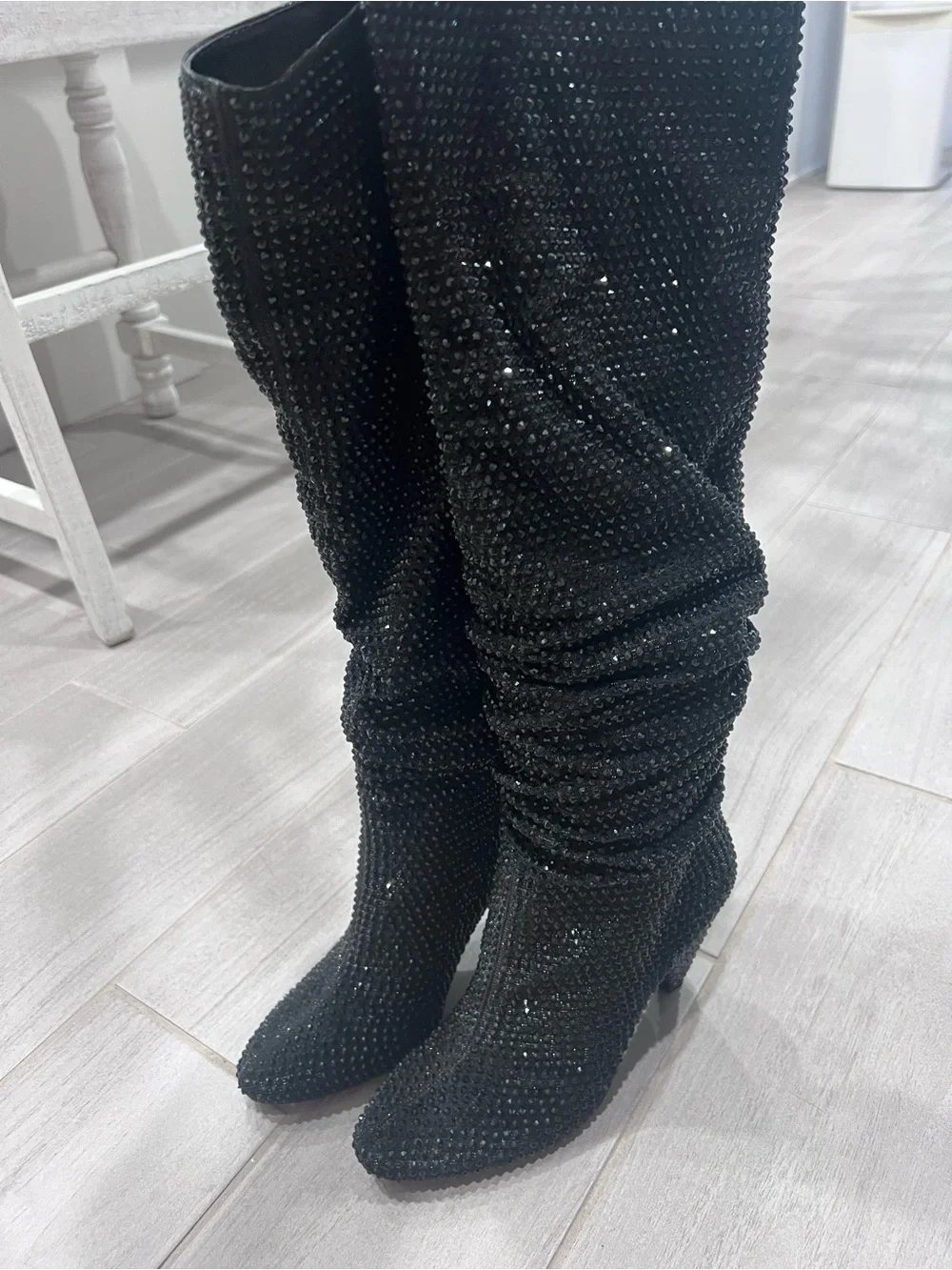 INC International Concepts Black Crystal-Embellished Over-the-Knee Boots